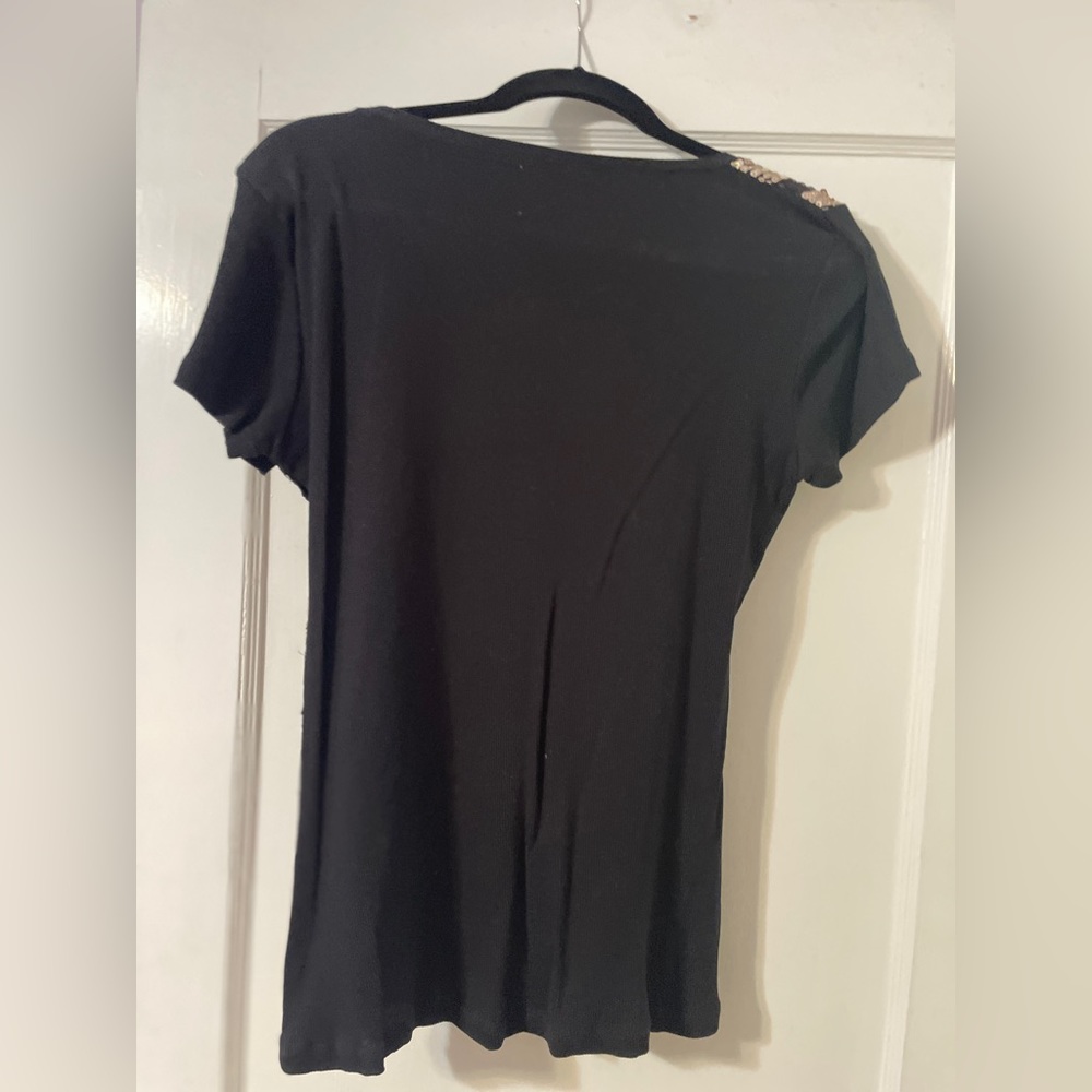 Style & Co-Black And Gold Sequin (Front Only) Top - image 3